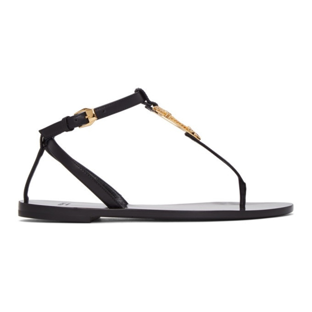 Versace Black Virtus Flat Sandals - Picture 2 of 6